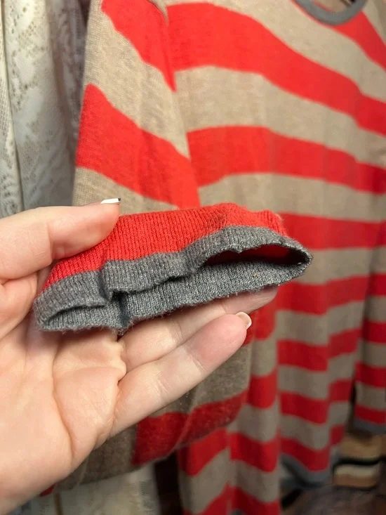 C&C California Striped Red and Tan Cashmere Blend Sweater (149) - Picture 6 of 13